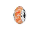 Reflections™ Sterling Silver White/Orange Swirls Hand-blown Glass Bead / Charm
