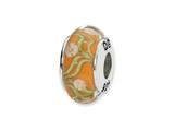 Reflections™ Sterling Silver Orange/White Floral Hand-blown Glass Bead / Charm