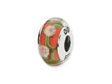 Reflections™ Sterling Silver Red/White Floral Hand-blown Glass Bead / Charm