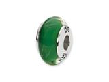 Reflections™ Sterling Silver Green/White Scribbles Hand-blown Glass Bead / Charm