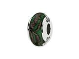 Reflections™ Sterling Silver Green/Tan Swirl Hand-blown Glass Bead / Charm
