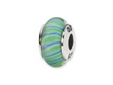 Reflections™ Sterling Silver Green/Blue Swirl Hand-blown Glass Bead / Charm