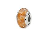 Reflections™ Sterling Silver White/Brown Swirl Hand-blown Glass Bead / Charm
