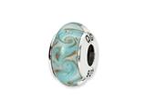 Reflections™ Sterling Silver White/Blue Swirl Hand-blown Glass Bead / Charm