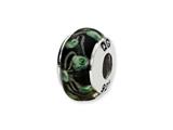 Reflections™ Sterling Silver Black/Green Pentagon Shaped Hand-blown Bead / Charm