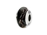 Reflections™ Sterling Silver Black/Copper Swirl Hand-blown Glass Bead / Charm