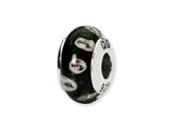 Reflections™ Sterling Silver Black/Purple Floral Hand-blown Glass Bead / Charm