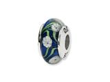 Reflections™ Sterling Silver Blue/White Floral Hand-blown Glass Bead / Charm