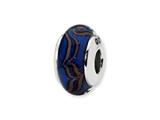 Reflections™ Sterling Silver Blue/Tan Swirl Hand-blown Glass Bead / Charm