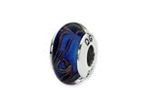 Reflections™ Sterling Silver Blue/Brown Swirl Hand-blown Glass Bead / Charm
