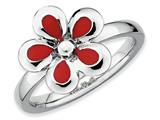 Stackable Expressions Sterling Silver Polished Red Enameled Flower Stackable Ring