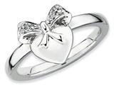 Stackable Expressions Sterling Silver Heart with Bow Diamond Stackable Ring