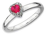 Stackable Expressions Sterling Silver Created Ruby Heart Diamond Stackable Ring