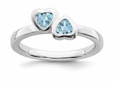 Stackable Expressions Sterling Silver Aquamarine Double Heart Stackable Ring