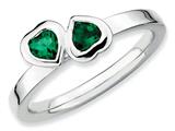Stackable Expressions Sterling Silver Cr. Emerald Double Heart Stackable Ring