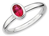 Stackable Expressions Sterling Silver Oval Created Ruby Stackable Ring