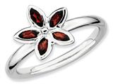 Stackable Expressions Sterling Silver Garnet Flower Stackable Ring