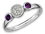 Stackable Expressions Sterling Silver Db Round Amethyst and Dia. Stackable Ring