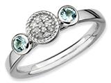 Stackable Expressions Sterling Silver Db Round Aquamarine and Dia. Stackable Ring