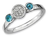 Stackable Expressions Sterling Silver Db Round Blue Topaz and Dia. Stackable Ring
