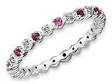 Stackable Expressions Sterling Silver Rhod. Garnet and Diamond Stackable Ring