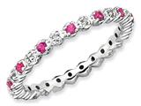 Stackable Expressions Sterling Silver Created Ruby and Diamond Stackable Ring