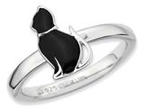 Stackable Expressions Sterling Silver Black Enameled Cat Stackable Ring