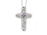 Sentimental Expressions(tm) Sterling Silver Feb. CZ Birthstone Message of the Cross 18 Inch Necklace