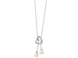 Sentimental Expressions(tm) Sterling Silver Cultured Pearl and CZ Two Become One 18 Inch Heart Necklace
