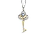 Sentimental Expressions(tm) Sterling Silver and Gold-plated Mar. CZ Birthstone Key 18 Inch Necklace