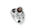 Sterling Silver Smokey Quartz and Diamond Ring