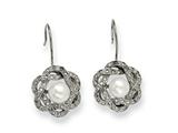 Chisel Stainless Steel Cultured Pearl and CZ Earrings