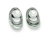Chisel Stainless Steel Cultured Pearl and CZ Earrings