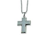 Chisel Stainless Steel Grey Carbon Fiber Cross Necklace - 22 inches