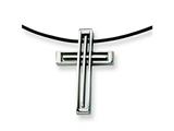 Chisel Stainless Steel Leather Cord Cross Necklace