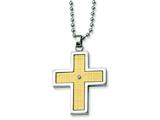 Chisel Stainless Steel 14k Gold and Diamond Accent Cross Necklace - 22 inches