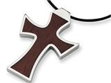 Chisel Stainless Steel Leather Cord Wood Cross Necklace