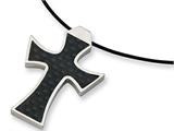 Chisel Stainless Steel Leather Cord Carbon Fiber Cross Necklace