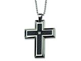 Chisel Stainless Steel Carbon Fiber Diamond Accent Cross Necklace - 24 inches