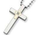 Chisel Stainless Steel 14k Gold and Diamond Accent Cross Necklace - 24 inches