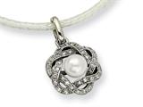 Chisel Stainless Steel Cultured Pearl and CZ Pendant - 18 inches