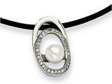 Chisel Stainless Steel Culutured Pearl and CZ Pendant Necklace - 18 inches