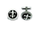 Chisel Titanium with Black Enamel Fleur De Lis Cuff Links