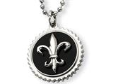 Chisel Titanium with Black Enamel Fleur de Lis Necklace - 24 inches