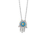 Sterling Silver 18 Inch Hamsa Necklace With Evil Eye