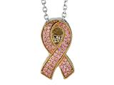 Phillip Gavriel 18K Yellow Gold and Sterling Silver Pink Ribbon Breast Cancer Awarness Necklace With 18 inches Chain