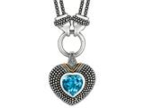 Phillip Gavriel 18K Yellow Gold and Sterling Silver Heart Shaped Blue Topaz Pendant With Double Stranded 18 Inch Chain
