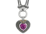 Phillip Gavriel 18K Yellow Gold and Sterling Silver Heart Shaped Amethyst Pendant With Double Stranded 18 Inch Chain