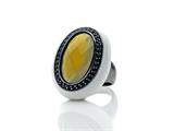 Phillip Gavriel Agate Cocktail Ring Surrounded by Black Sapphires