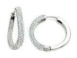 Round Hoop Earrings with Half White Crystals and Half Polished Finish